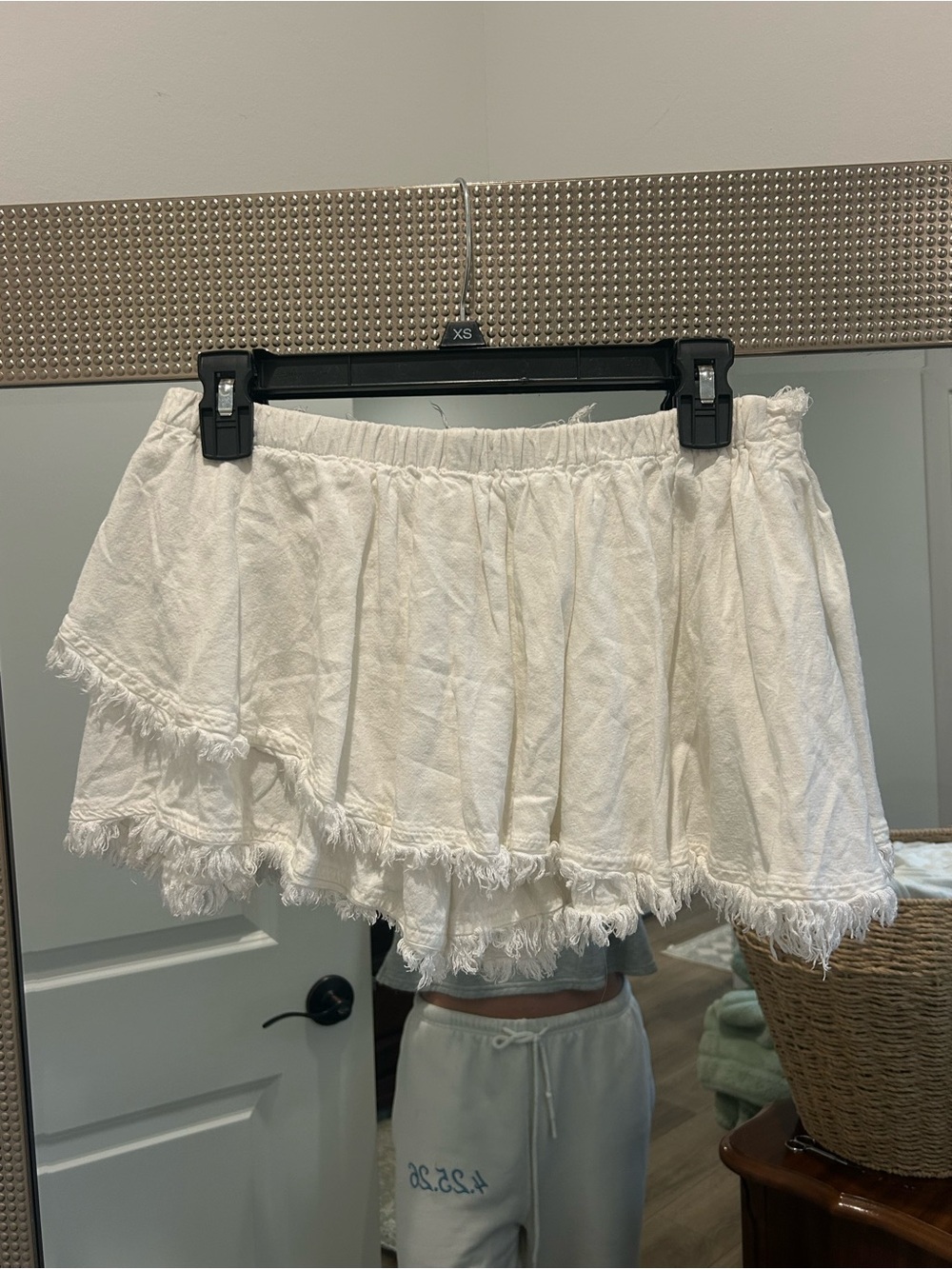 Free People White Mini Skirt with Frayed Hem